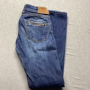 MNG Womens Skinny Jeans Size 2 Blue Dark Wash Zipper Pockets Distressed